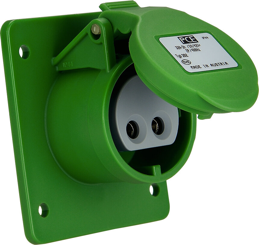 Opbouwcontactdoos recht 32A 3p 24/42V 4h IP44/54 (flens 75x80 - gatafstand 60x60)