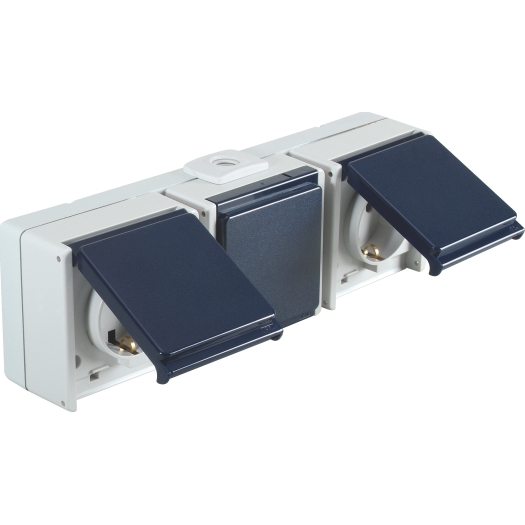 OPUS® AQUA geaarde contactdoos 3-voudig, horizontaal 3-voudig, horizontaal lichtgrijs/staalblauw