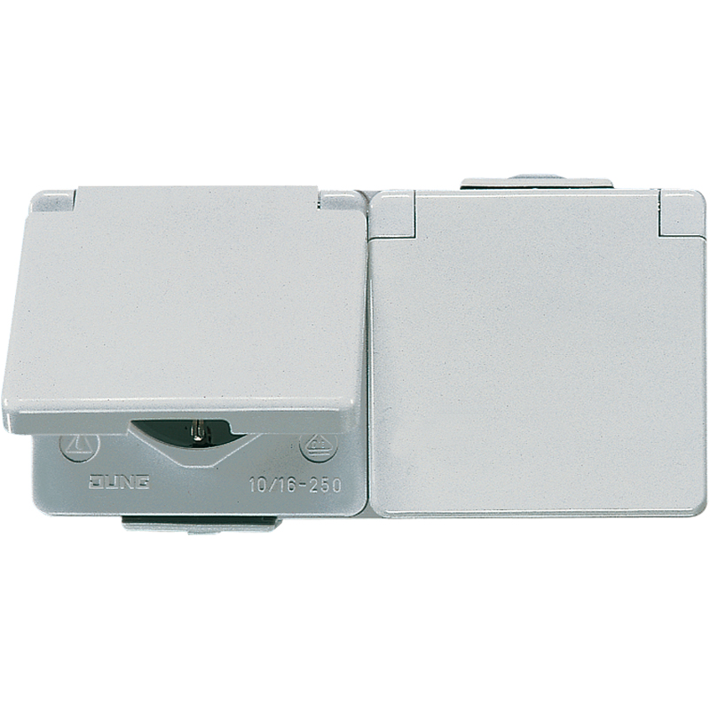 Contactdoos, 2-voudig, 16 A, 250 V ~, bedraad, voor horizontale montage