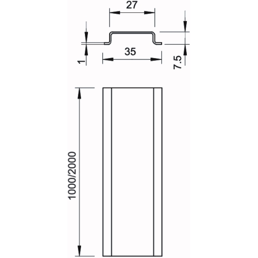 Top-hoedrail, ongeperforeerd 2000x35x7,5, St, GTP