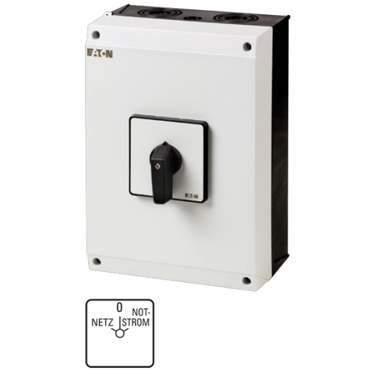 Wisselschakelaar, contacten: 8, 100 A, voorste afscherming: netstroom 0 noodstroom, 45°, vergrendelend, opbouwmontage