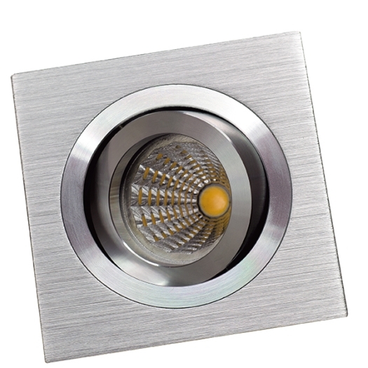 DELUNA® Aluminium inbouwspot VIERKANT-CARDANISCH kantelbaar enkelvoudig aluminium-geborsteld