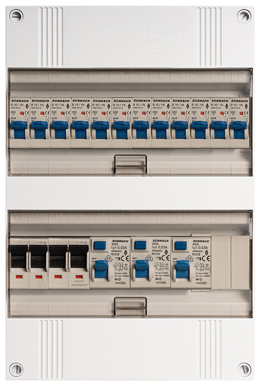 Groepenkast 3-fase, 40A 4P 3 40/0,03A 2P, 12 Groep B16
