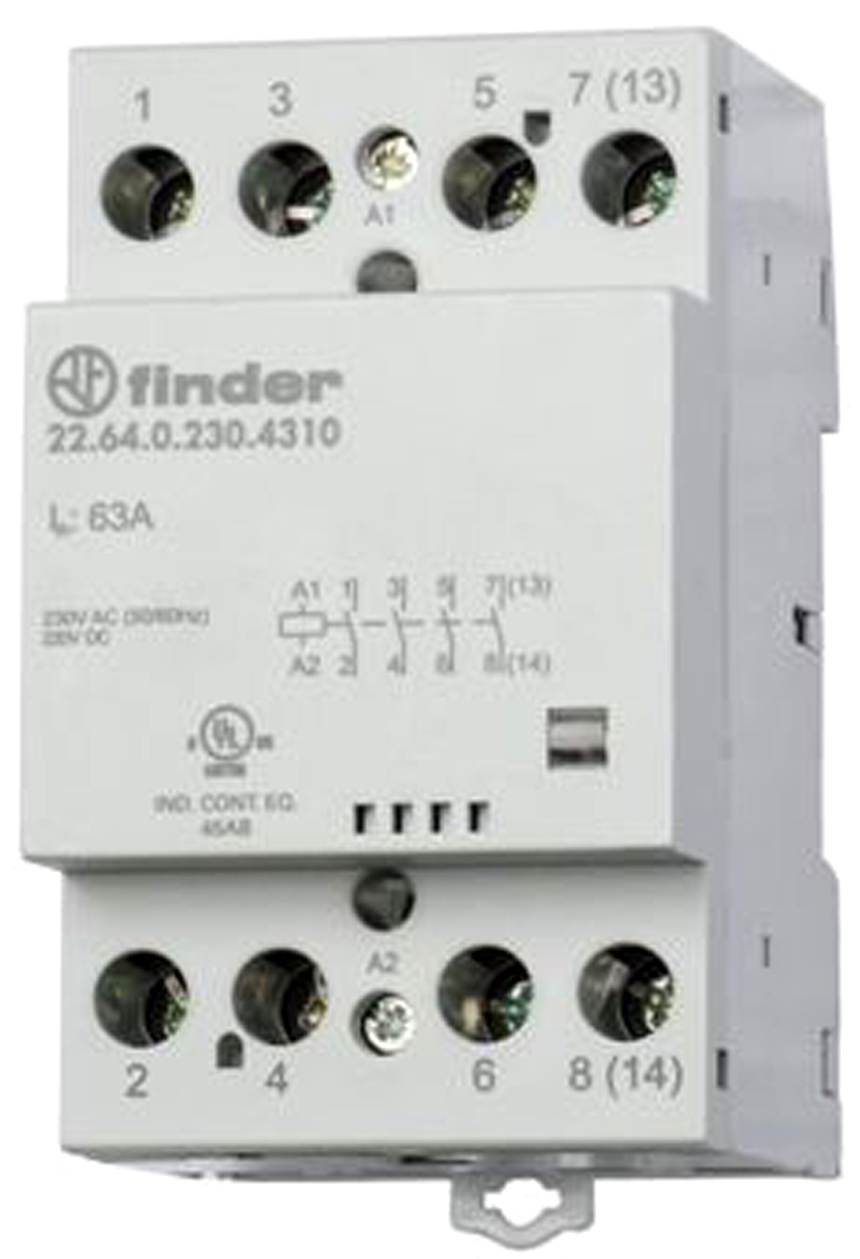 Magneetschakelaar voor seriemontage, 3 NO-contacten en 1 NC-contact 63 A, spoel 24 V AC/DC, mechanische indicator