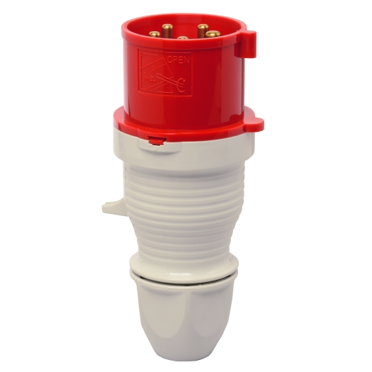 CEE-stekker IP 44, 5-polig, 400 V, 6 h 32 A, rot