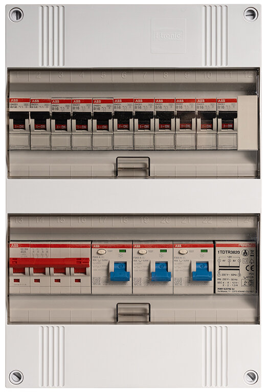 Groepenkast 3-fase, 40A 4P 3 x 40/0,03A 2P 9 Groep B16