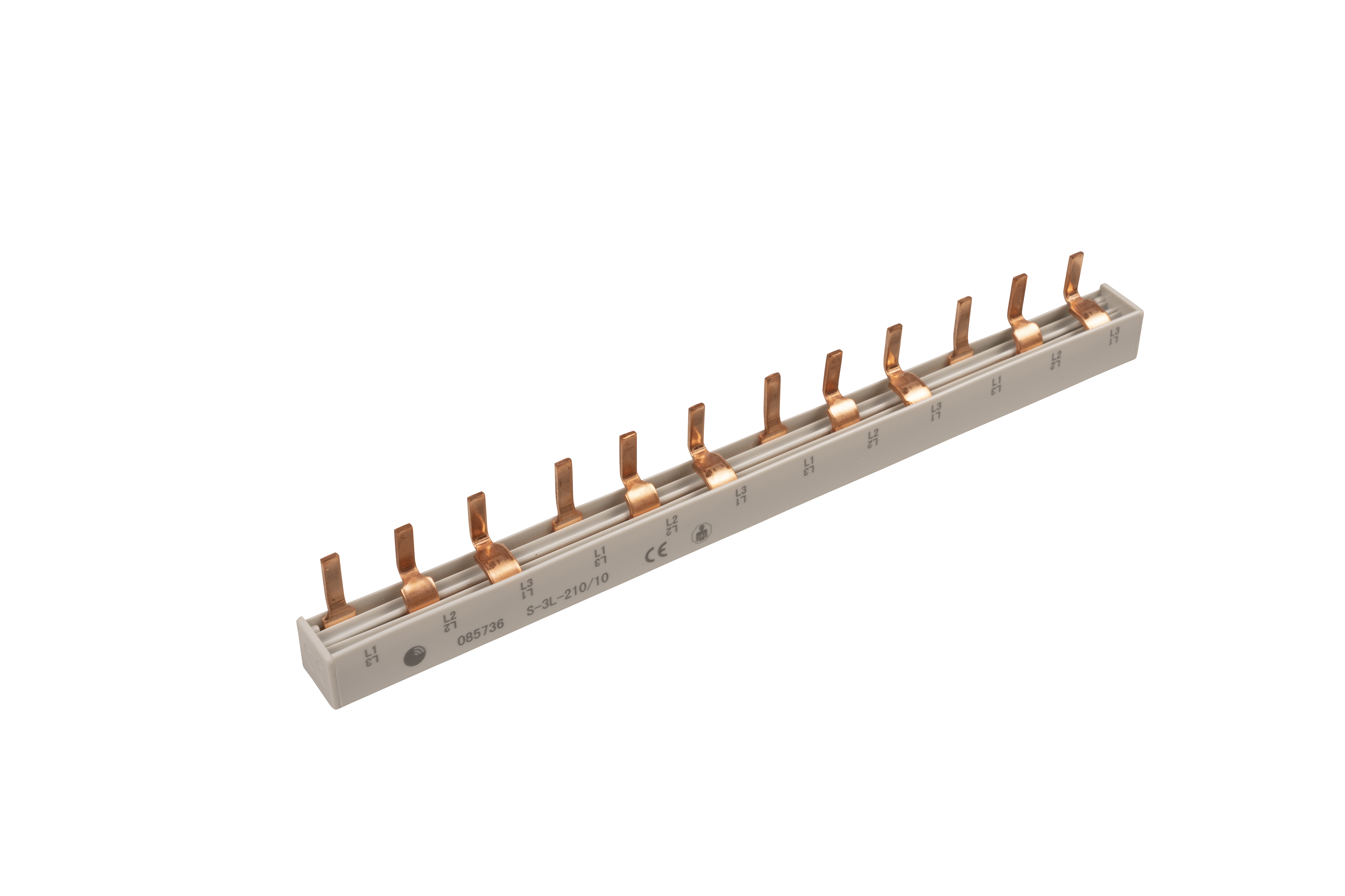 3-stroomrail, L-uitvoering, gesloten, 4 x 3 polen, 210 mm lang