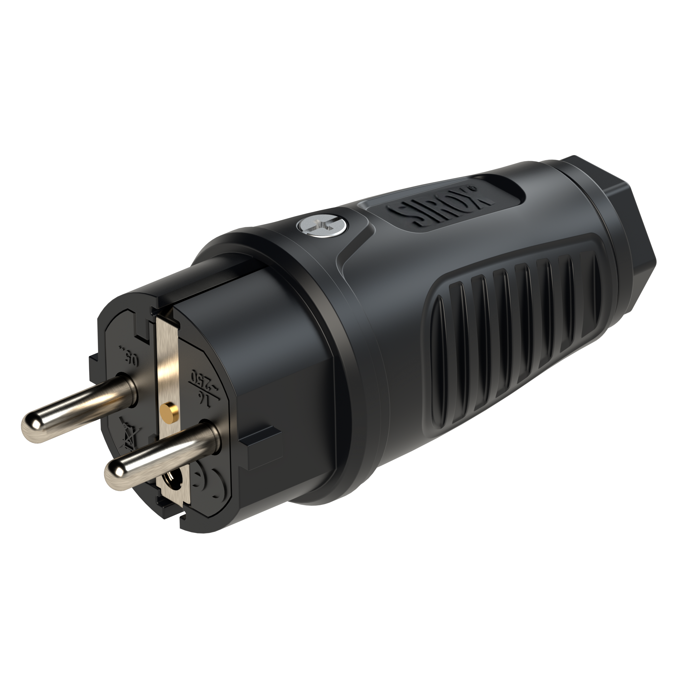 SIROX geaarde stekker 230 V zwart volrubber