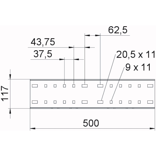 Langsverbinder voor breedspansysteem 110 110x500, St, FT