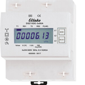 Eltako KWH meter - 3 fasen Display, 3 x 80 A, niet geijkt