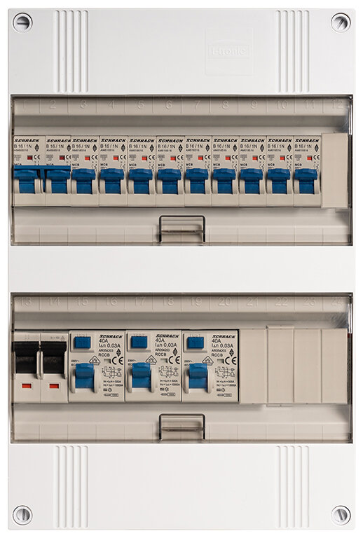 Groepenkast 1-fase, 40A 2P 3 x 40/0,03A 2P, 9 Groep B16
